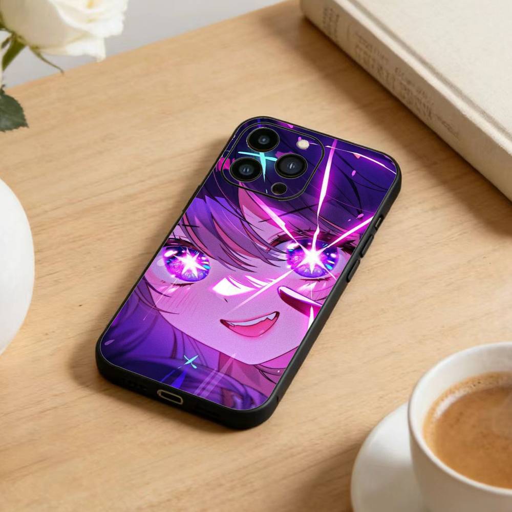 Oshi No Ko A-Anime Cute Phone Case For iPhone 16,15,14,13,12,17,Pro Max,Plus Silicone Black Case