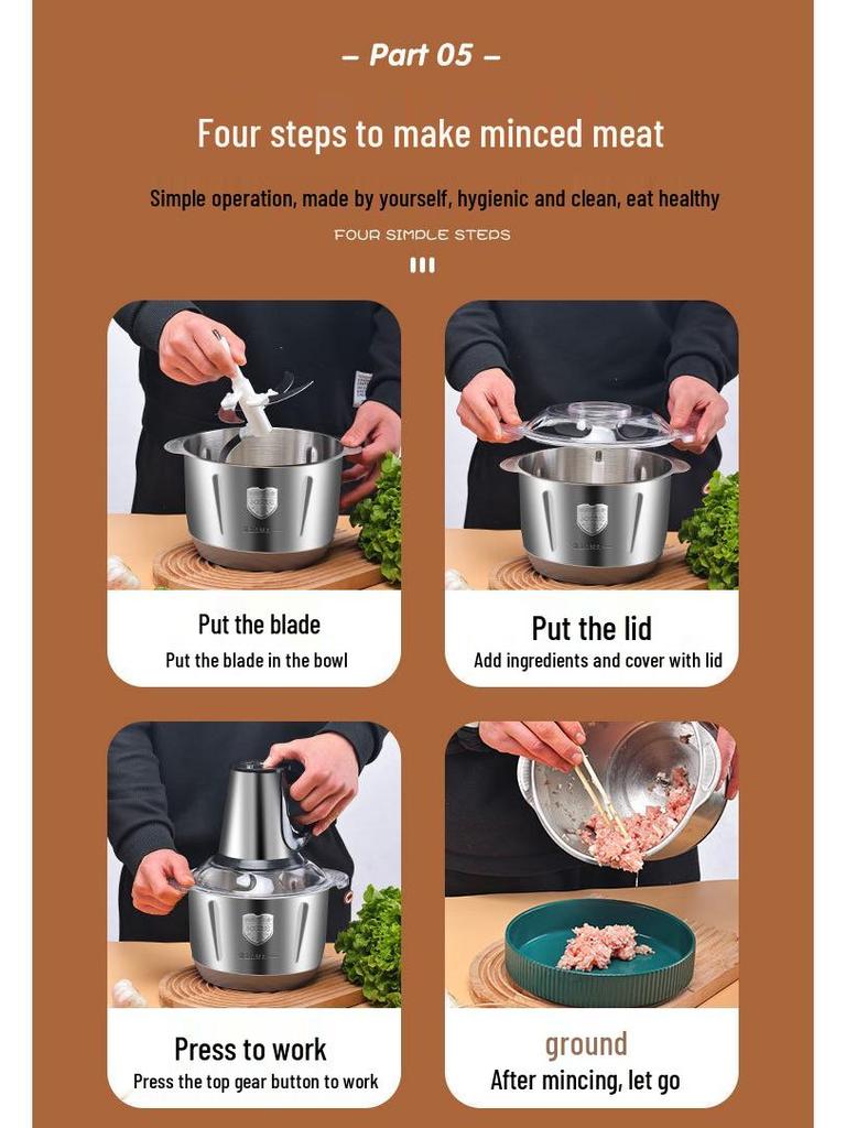 Elektrischer Fleischwolf aus Edelstahl - Große Kapazität, Einstellbares Getriebe, Multifunktional für Wurst, Knoblauch und Püree.