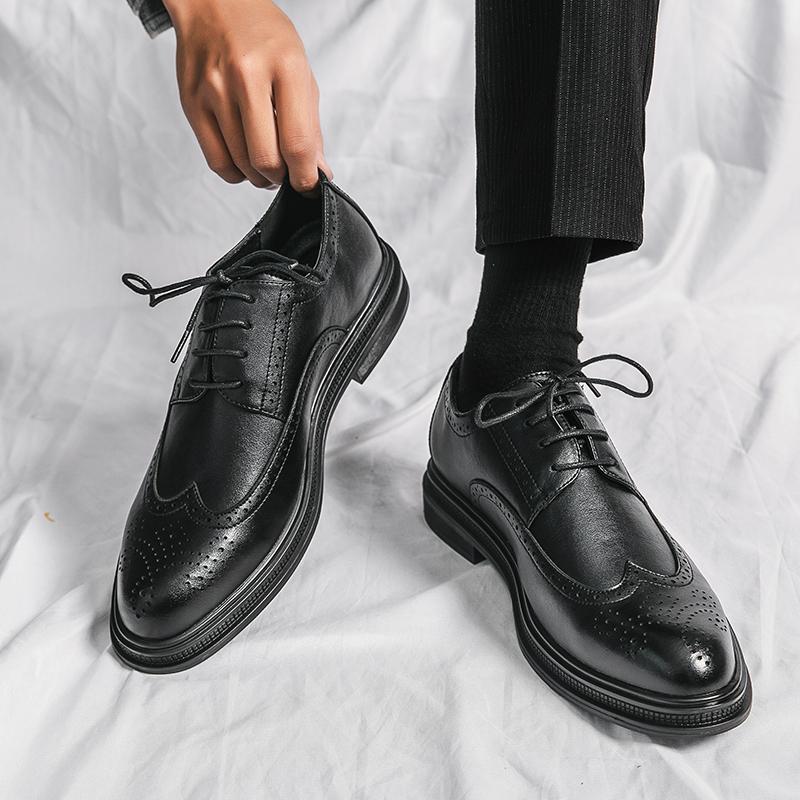 Summer Brock British style suit wedding groom business dress casual heightening leather shoes brown