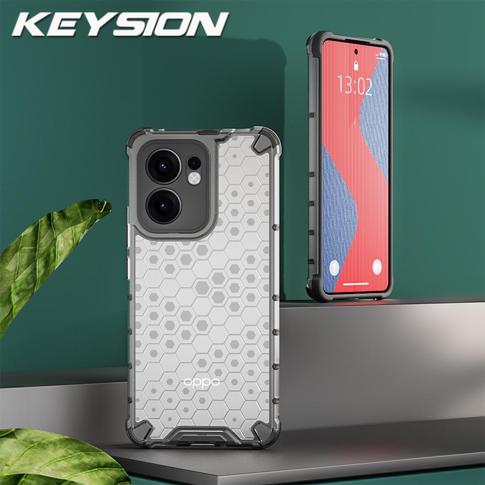 KEYSION Shockproof Armor Case for OPPO Reno13 F 5G Soft Silicone+PC Transparent Honeycomb Phone Back Cover for PPO Reno 13 F 4G