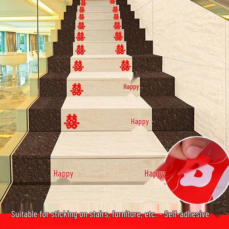 

Wedding Stair Stickers: Room Décor & Handrail Treads with Xi Character for Ceremony & Groom’s New Home