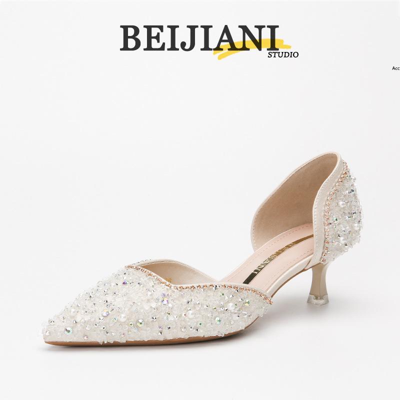 

BEIJIANI Хрустальные стразы Женские туфли-лодочки с острым носком на низком или среднем каблуке с вырезами 39 абрикосовый