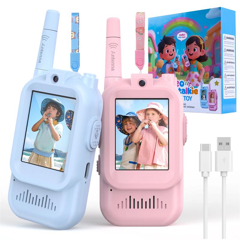 

Children s Video Intercom 2-inch High-definition Screen Rechargeable Voice Fonts One-Click Call Cartoon Intercom Gift For Kids 1 Pair рожевий/синій
