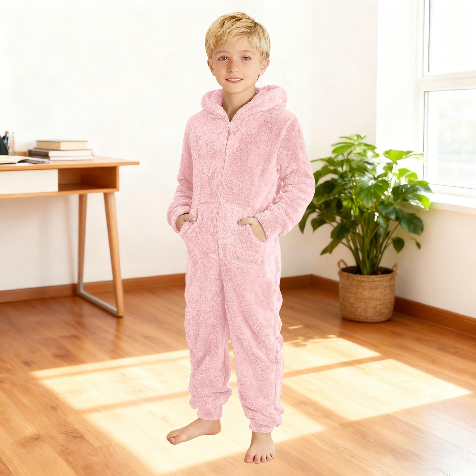 

Дитяча мода Однотонний флісовий комбінезон з капюшоном Домашній одяг для сну Боді 120 рожевий