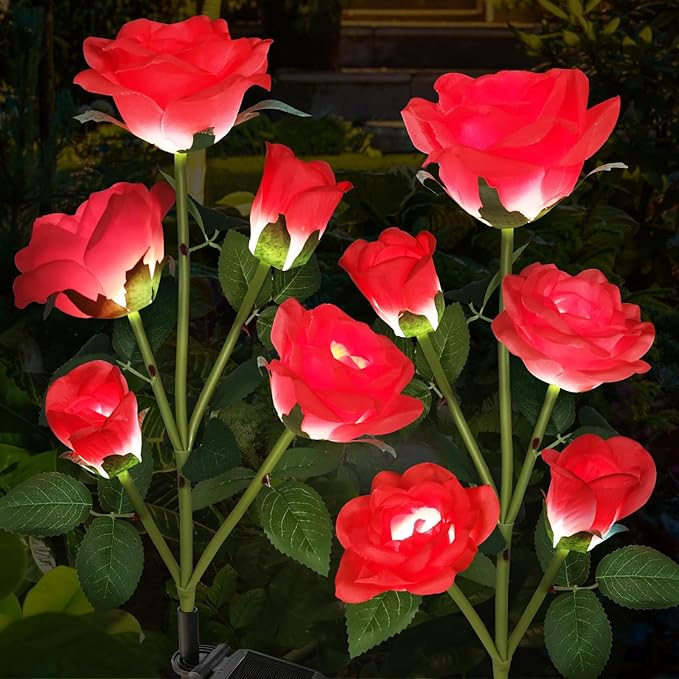 Solar Led Lights Outdoor Decorative 5 Heads Solar Garden Lights Waterproof Rose Flower Lawn Lamp for Yard Patio Garden Decor