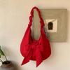 Solid Color Bow Decor Dumpling Bag Tote Large Capacity Pleated Strap Crossbody Bag Nylon Polyester Korean Sweet Shoulder Pouch