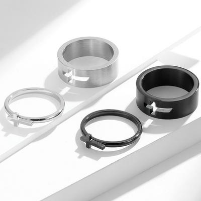 Stainless Steel Hollow Cross Ring for Men and Women Wedding Proposal Ring Couple Pairing Ring