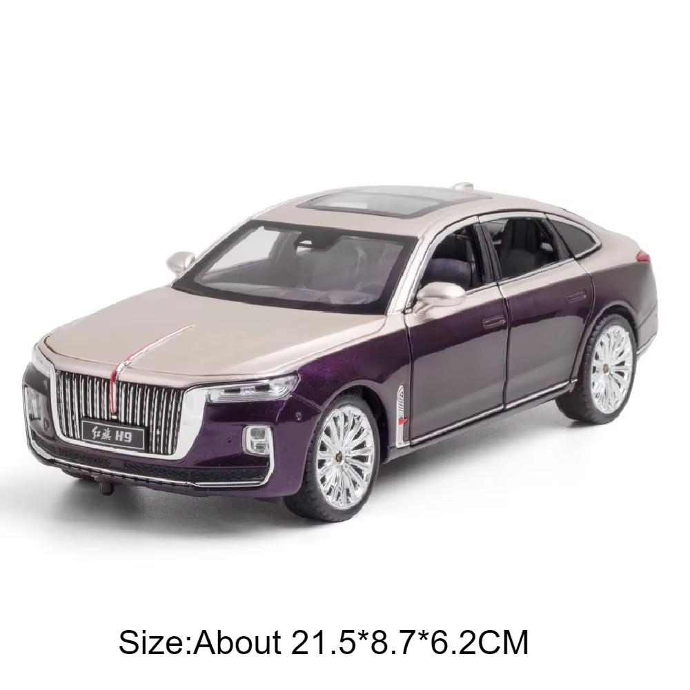 

1:24 HONGQI H9 L5 Alloy Model Diecast Car Toy Sound Light Pull Back Door Opened Front Wheel Steering Vehice Collectible Ornament