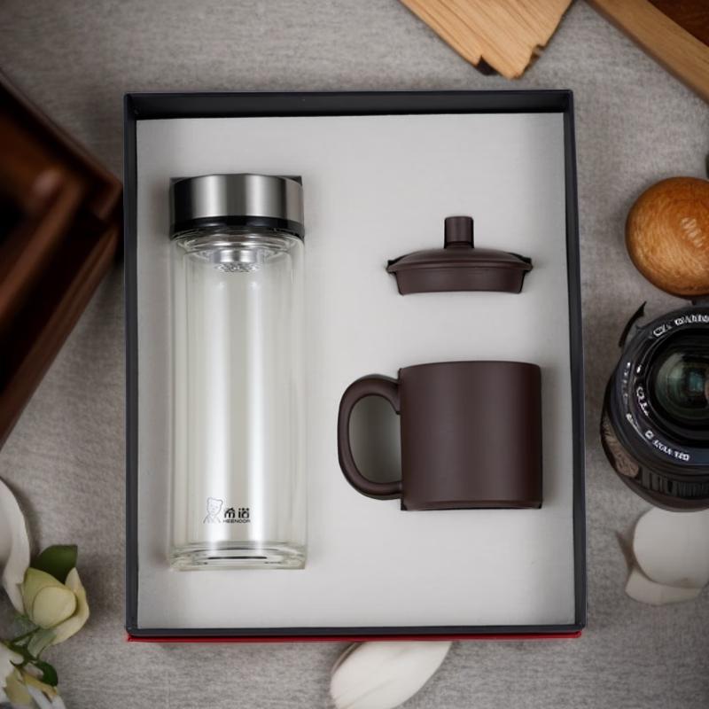 XINUO Double-Layer Glass Cup and Yixing Zisha Teapot Set