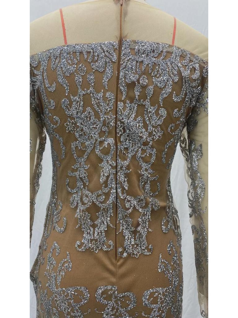 2025 Spring European & American Women's Hot Stamping Long-Sleeved Slim Evening Dress