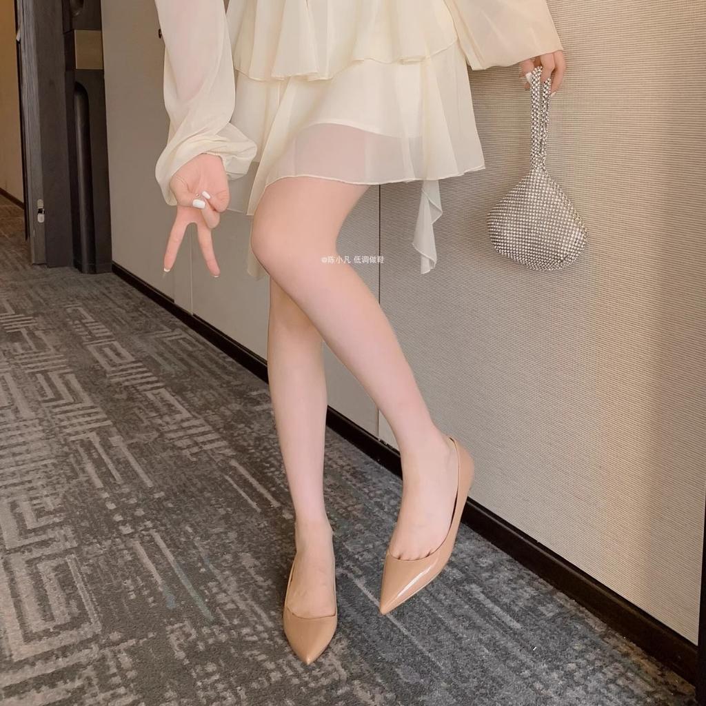 Ziyan Nude Single Shoes Women's Patent Leather 2025 Summer New Red-soled Shoes Temperament Shallow Mouth Pointed Flat Shoes Inner Height Increase