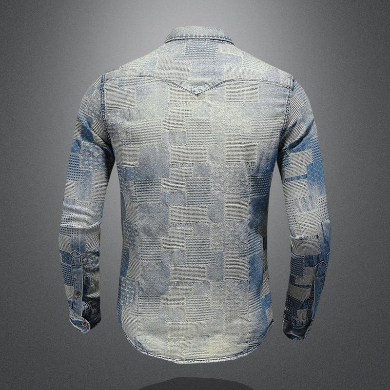 Lässige, florale Punk-Jeansjacke für Herren mit Retro-Patch