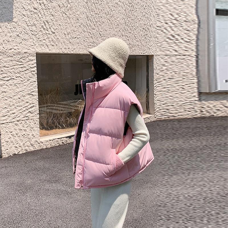 Front and back wear stand-up collar fashion cotton vest women's short new vest jacket top women's clothing