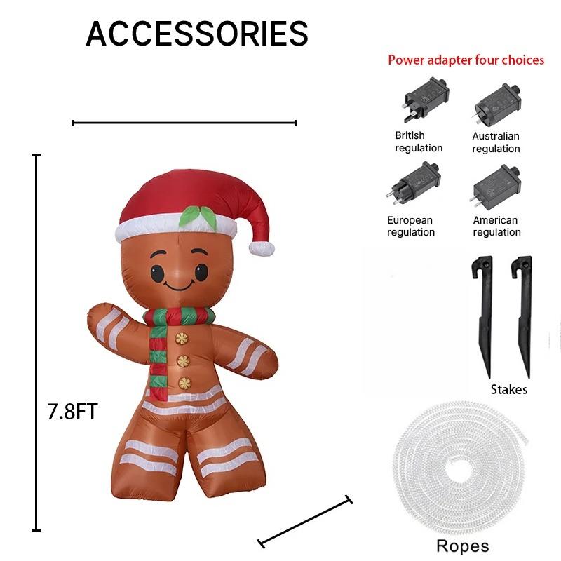 7.8FT Christmas Inflatable Gingerbread Man Xmas Decor Holiday Supplies LED Santa Home Decor Ornament Gift Xmas Yard Decoration