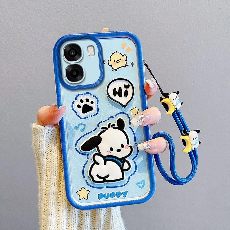 KEYSION Stoßfeste Hülle für OPPO A6x 5G mit Lanyard Weiches Silikon Niedliche 3D Cartoon-Puppe Handy-Rückseite für OPPO A6t 5G