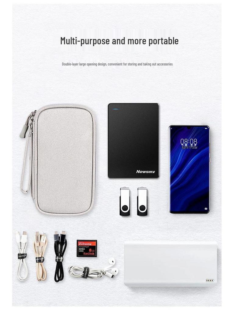 Multifunctional Digital Storage Bag with USB Flash Drive, Power Bank, and Cable Organizer
