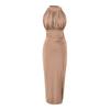 Elegant Women's Slim Fit Halter Neck Dress with Waist-Cinched Flowy Skirt and Side Slit