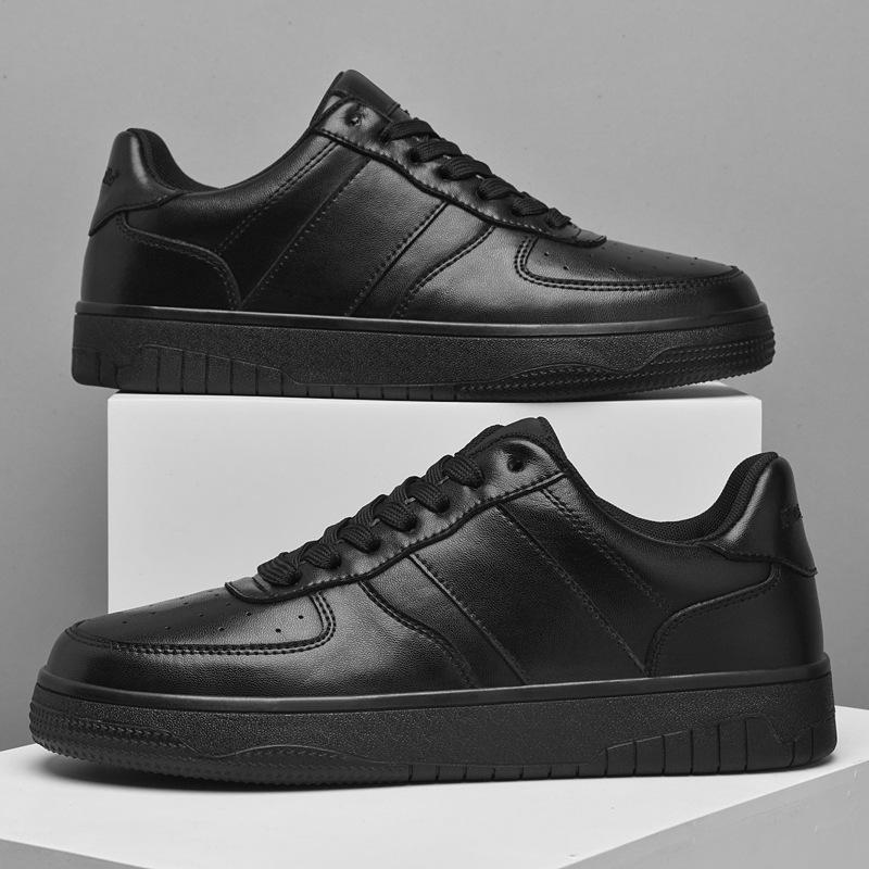 Men's small leather shoes trendy versatile shoes casual round head versatile board shoes business style light luxury black shoes