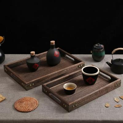 Decorate Tray Rectangular Wooden Tray Wooden Retro Style Charcoal Tea Set Tray Wood Storage Tray Home Kitchen