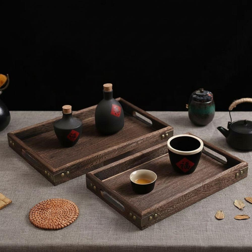 Rectangular Charcoal Tea Set Tray Wooden Wood Storage Tray Decorate Tray Display Plate  Tea Fruit