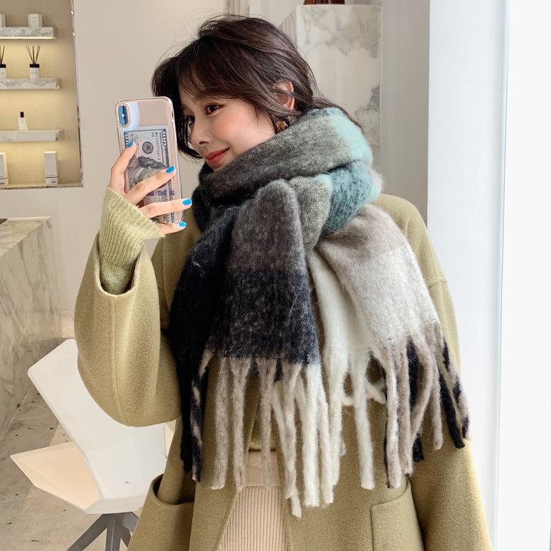 Winter Cashmere Shawl and Wraps Pashmina Neckerchief Bufanda Thick Warm Scarf Women Female Rainbow Hairy XWJ103