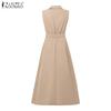 ZANZEA Women Casual Turn Down Collar Loose Summer Sleeveless Dress