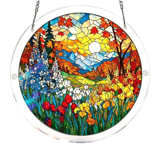 

Sun Catcher Puzzle Acrylic Suncatcher Durable Clear Acrylic Colorful Patterns Window Decoration for Doors Garden R