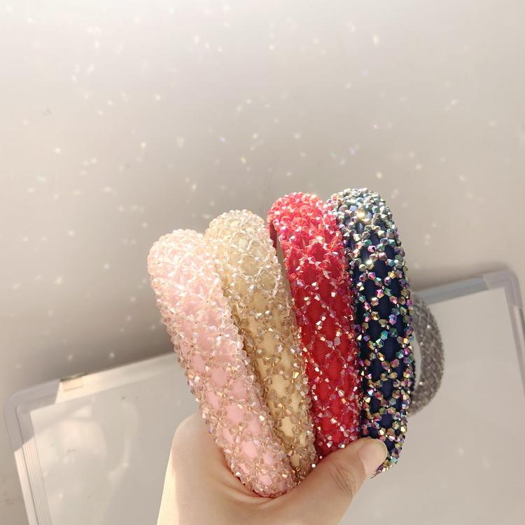 3cm Width Crystal Luxury Girl's Handmade Beaded Hairband Braided Rhinestone Bead Headband