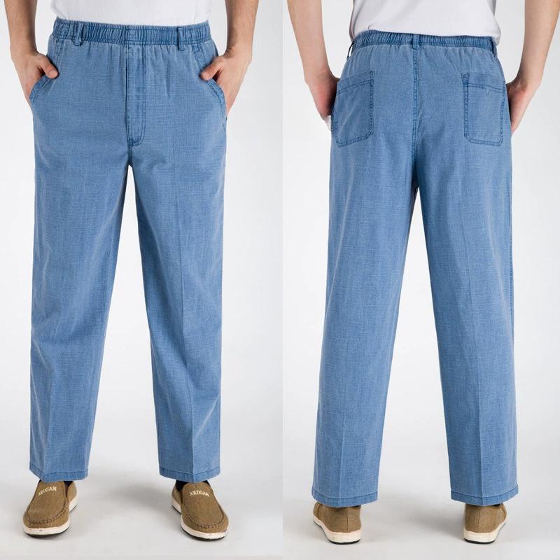 Men's Summer Thin Linen Pants, Loose High Waisted Straight Leg Casual Pants, Breathable Middle-aged and Elderly Linen Pants