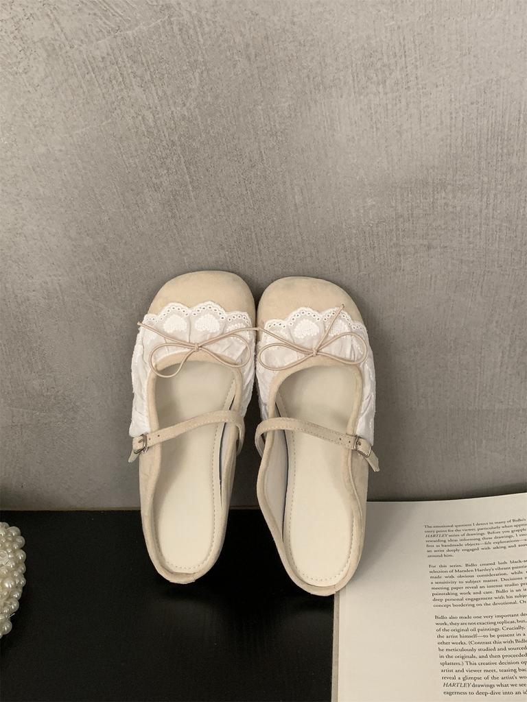 Lace Mary Jane Shoes Women's Flat Sweet Light Mouth Half Drag Skirt