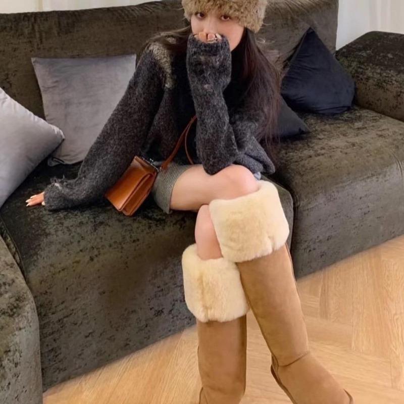 Módní zimní dámské kozačky nad koleno, dlouhé kozačky, super vysoká holeň, integrované sněhule z ovčí kůže, zimní venkovní izolace