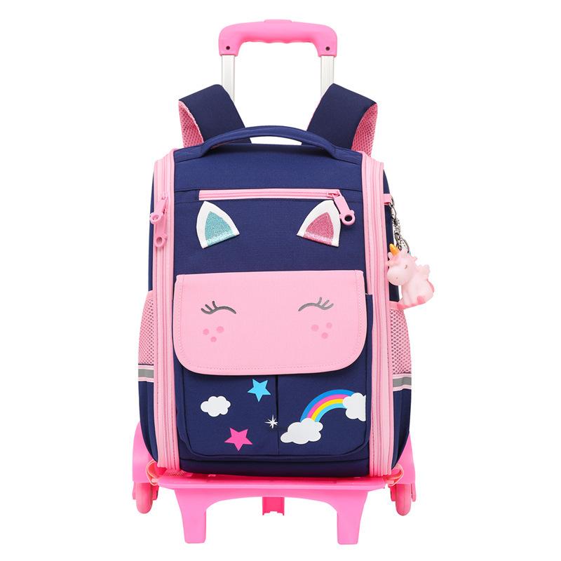 Grundschulrucksack für Jungen, einziehbar und abnehmbar, Treppensteigen, Cartoon-Trolley, Polyester, Kinderschultasche, großes Rad