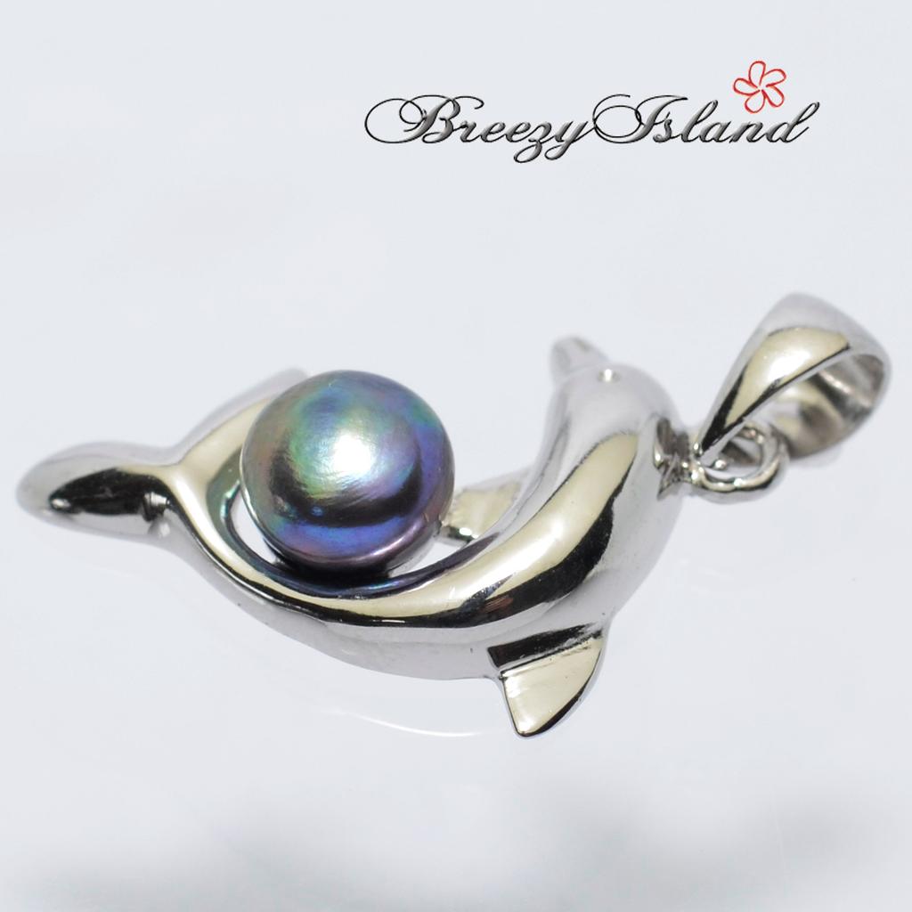 [BreezyIsland] Hawaiian Jewelry Pendant Top Dolphin Freshwater Pearl Sterling Silver 925