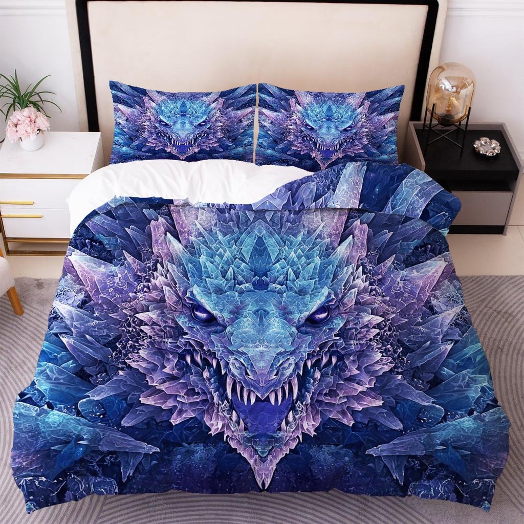 Crystal Duvet Cover for Kids Queen Lightweight Quilt Cover with 2 Pillowcase Ice Crystal Winter Themed Bedding Sets No Comforter