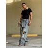 VIONA Damen-Jeans Star Vintage Altblau Gewaschen Baggy Jeans Amerikanisch Locker Weites Bein Hosen Mode Hip-Hop