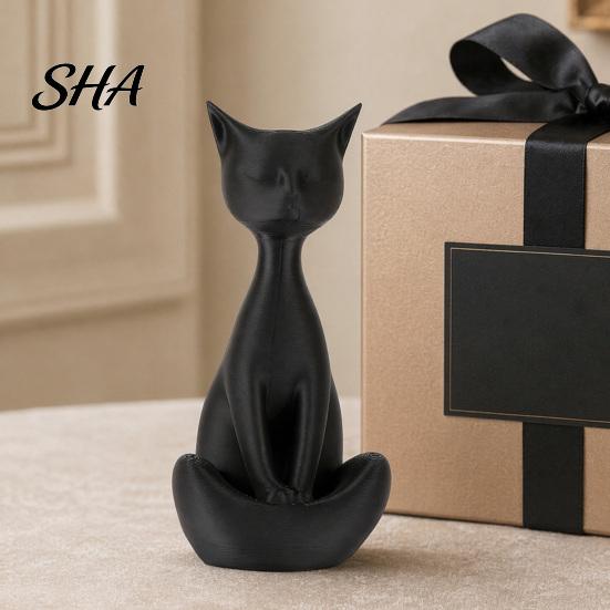 Cat Desk Decor 3D Printed Meditating Figurine, Modern Abstract Sculpture with Cross-Legged Pose, Narrative Space Decoration Minimalist for Office