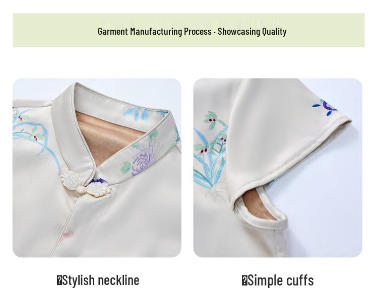 Mom's Stylish Summer Two-Piece Set: Mid-Aged Women's Chinese Style Short-Sleeve Shirt + Skirt Pants.
