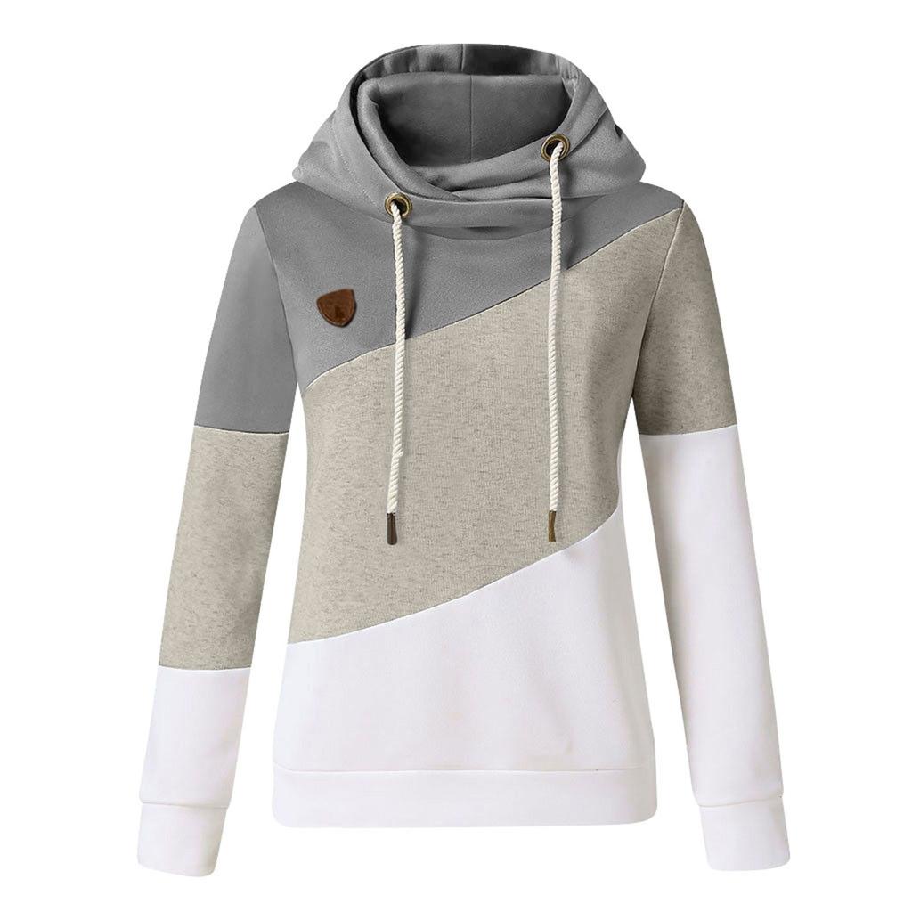 Hanorac de damă ocazional, cu glugă, imprimat cu îmbinare în blocuri de culoare