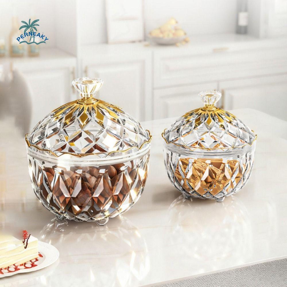 Elegant Style Transparent Candy Jar Moisture-Proof with Lid Crystal Snack Jar Sugar Bowl Dust-Proof Spice Organizer