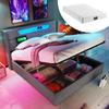 Upholstered LED Double Bed with USB Type C Charging and LED Lighting, Storage Bed Frame Made of Linen, Youth Bed 140x200 Slatted Frame (With Mattress)