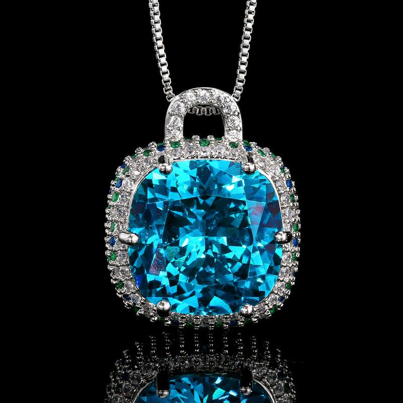 Set Necklace Ring Jewelry Retro Simulation Sea Blue Para Green Fat Square Simple Style Women'S Premium