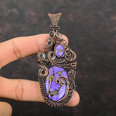 Ciondolo Charoite Rame Gioiello Avvolto in Filo di Rame Pietra Preziosa Ciondolo Fatto a Mano Ciondolo Avvolto in Filo di Rame Regalo Per Lui Ciondolo Design Ultimo