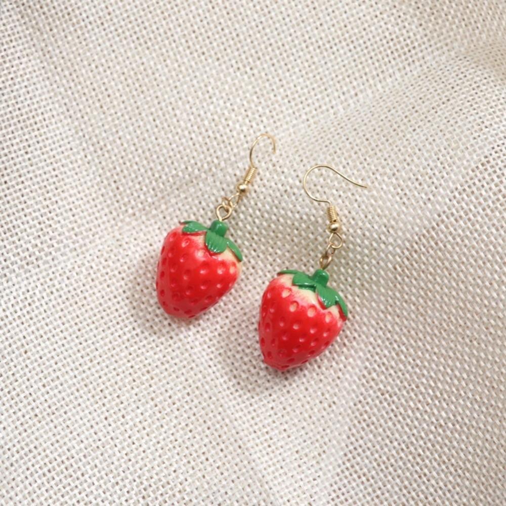 

Vintage Strawberry Drop Earrings Green Leaves Flower Drop Earrings Simulated Fruit Earrings Gift Style C