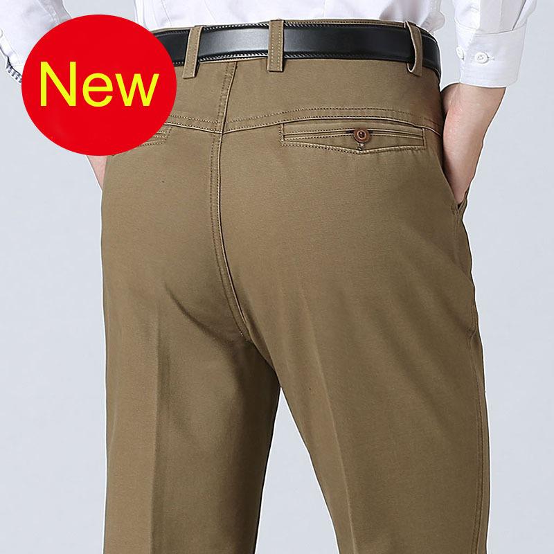 Men’s Breathable Casual Pants Cotton High Waist Lightweight Straight Trousers for Male Comfortable Fit Loose Business Work Dress Pant with Pocket