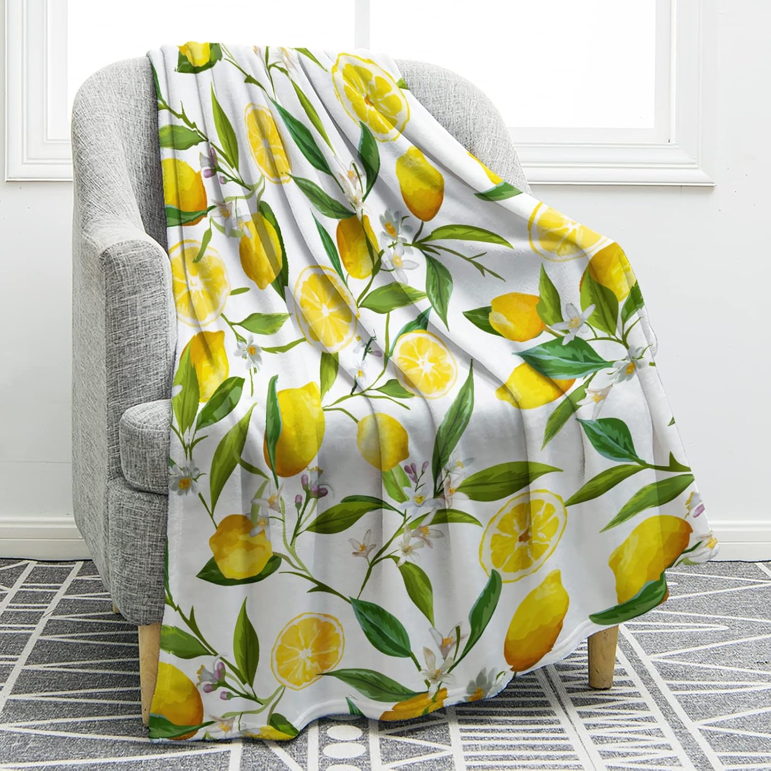 Lemon Blanket Fruit Cartoon Flannel Throw Family Blanket Office Home Sofa Lunch Break Picnic Blankets Student Blankets Nap Gifts 75cmx90cm