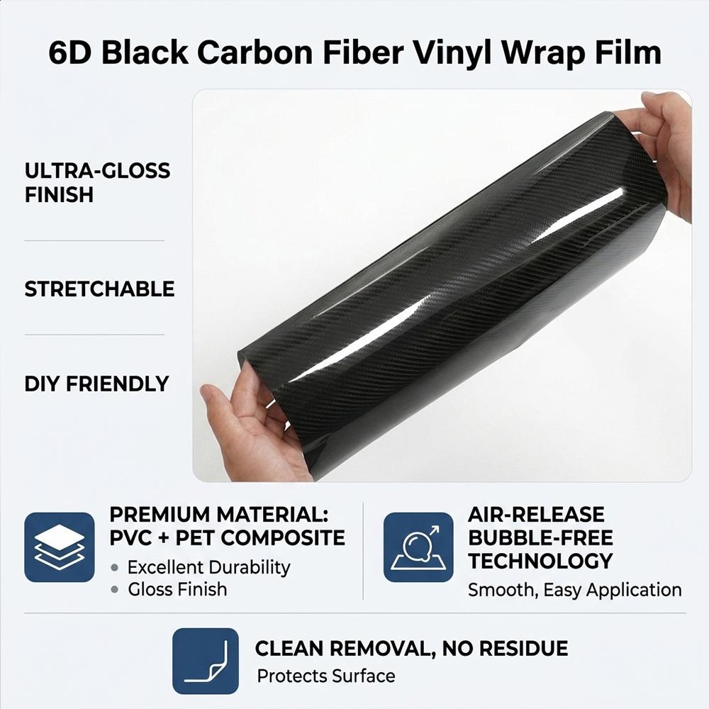 

6D Carbon Fiber Black DIY Auto B Pillar Vinyl Film Air Bubble Free Self Adhesive Car Color Change Decor Film Accessories 2pcs 30x75cm