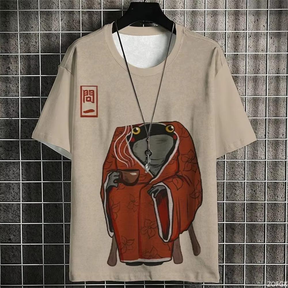 

Мужская футболка с изображением японского кота-самурая, летняя мода, короткий рукав, 3D-принт, мультяшная мужская одежда, аниме-футболка для мужчин, топы, футболки 6XL