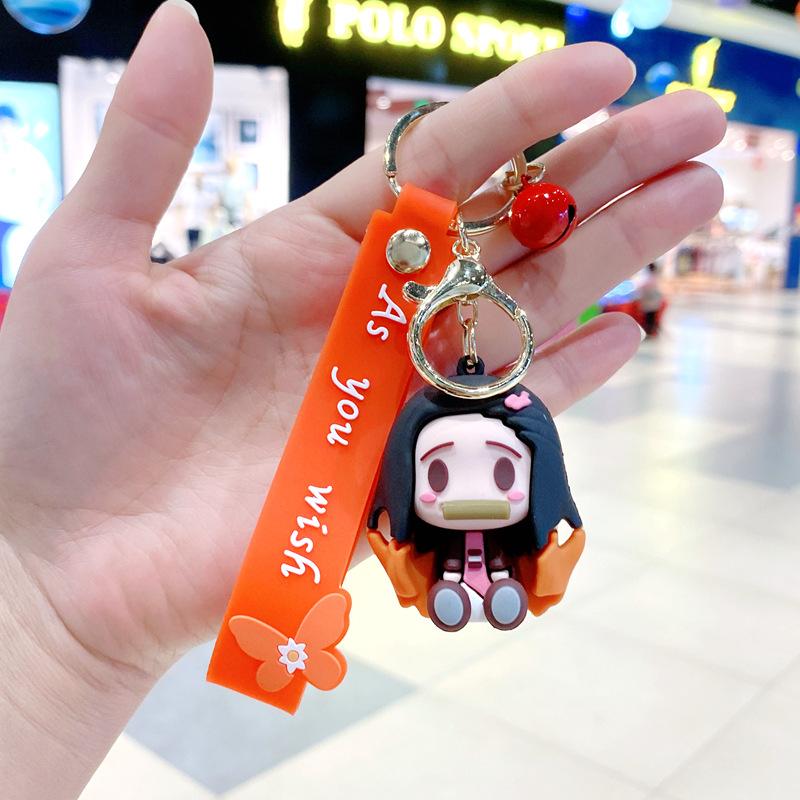 Cartoon Creative Anime Demon Slayer Anime Periphery Keychain Backpack Pendant Car Key Cute Silicone Doll Decorative Supplies