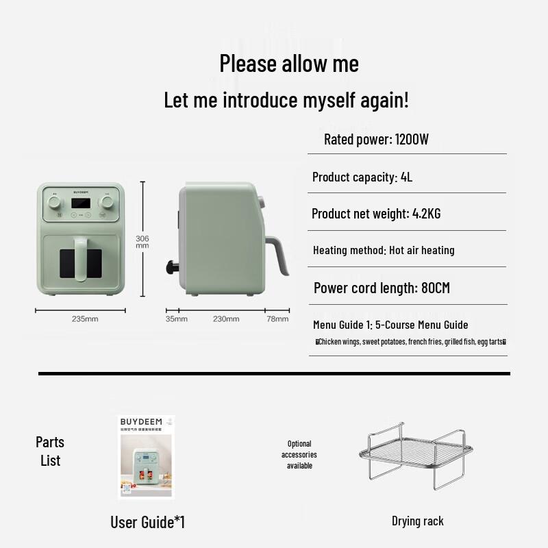 BEIDING F51 4L Healthy Air Fryer with Visible Window CN plug (adapter included)
