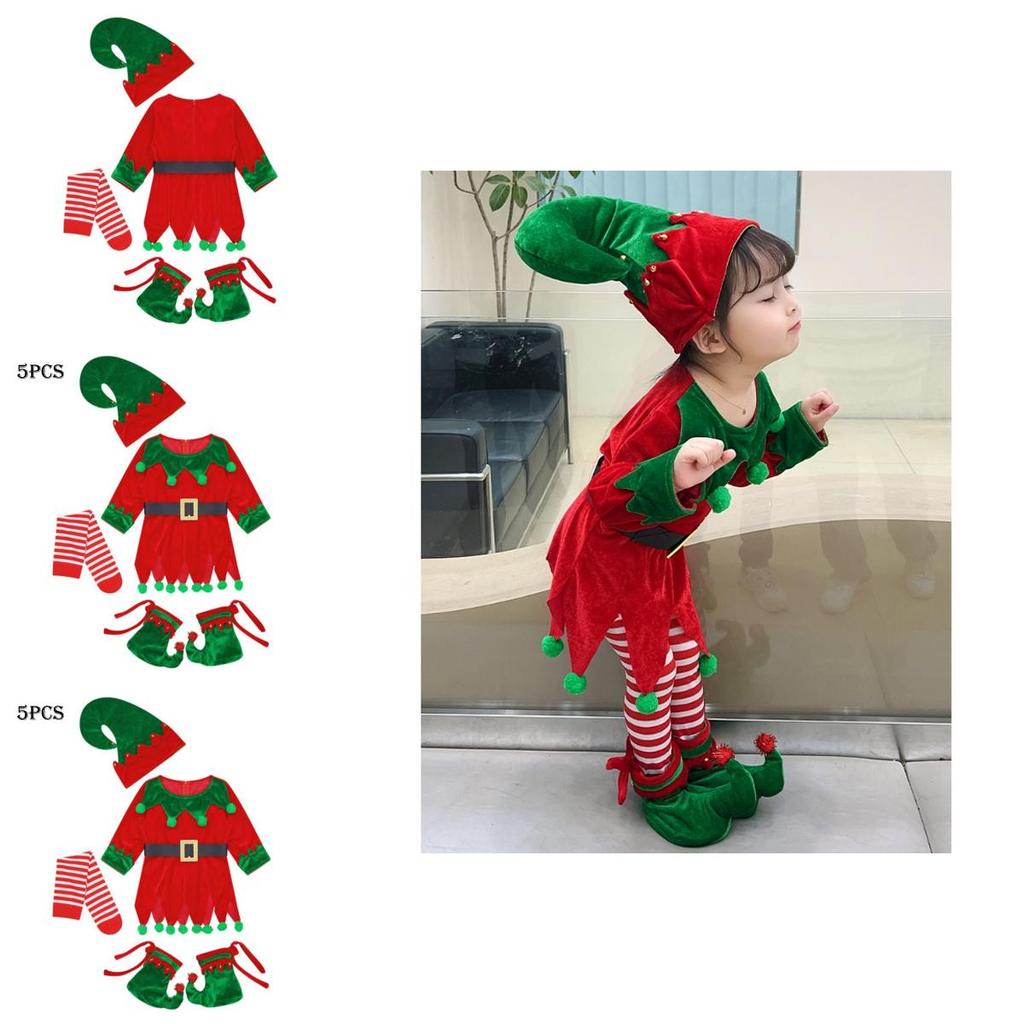 Stunning Christmas Elf Toddler Cosplay Costume With Shoes Stockings